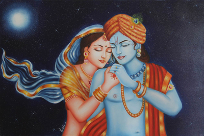 Original Oil Painting of Krishna and Radha from India