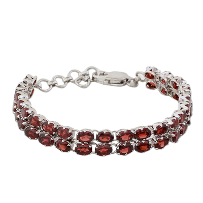 41 Garnets on 925 Silver Tennis Bracelet Jewelry from India