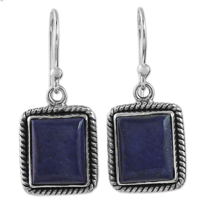 Lapis Lazuli Sterling Silver Rectangle Dangle Earrings