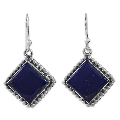 Kite Shaped Sterling Silver Lapis Lazuli Dangle Earrings