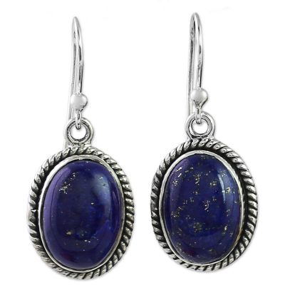 Oval Lapis Lazuli and Sterling Silver Dangle Earrings