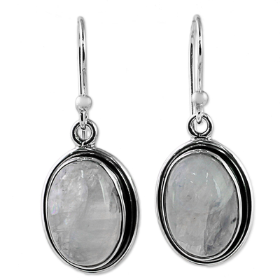 Rainbow Moonstone and Sterling Silver Dangle Earrings