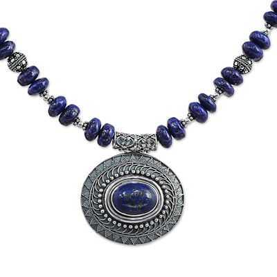 Lapis Lazuli Sterling Silver Beaded Pendant Necklace