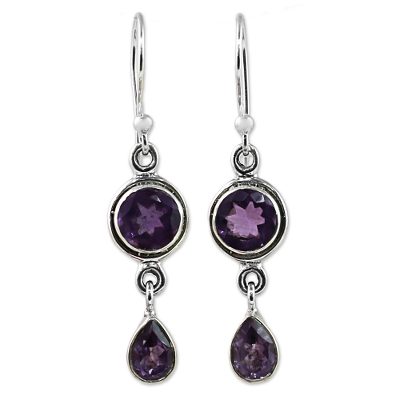 Faceted Amethyst and Sterling Silver Dangle Earrings