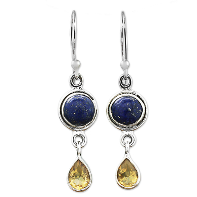 Lapis Lazuli and Citrine Sterling Silver Dangle Earrings