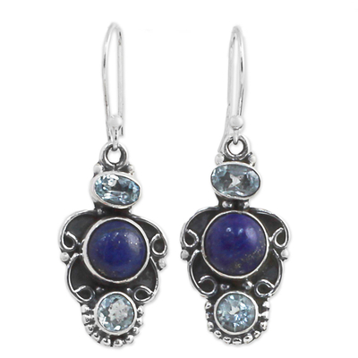 Sterling Silver Earrings with Blue Topaz and Lapis Lazuli