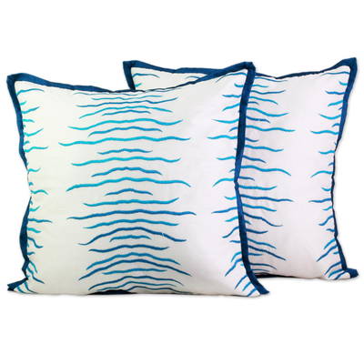 Caribbean Blue Embroidered Cushion Covers (Pair) from India