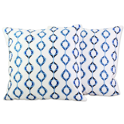 Cerulean Blue Cotton Cushion Covers (Pair) from India