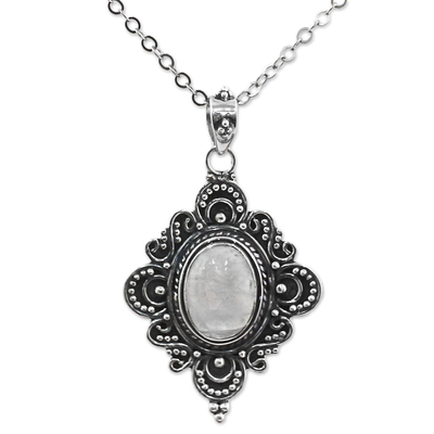 Rainbow Moonstone Sterling Silver Pendant Necklace India