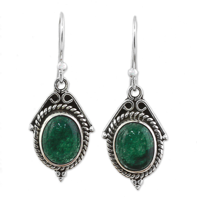 Hand Made Sterling Silver Green Onyx Dangle Earrings India