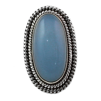 Blue Chalcedony and Sterling Silver Large Cocktail Ring