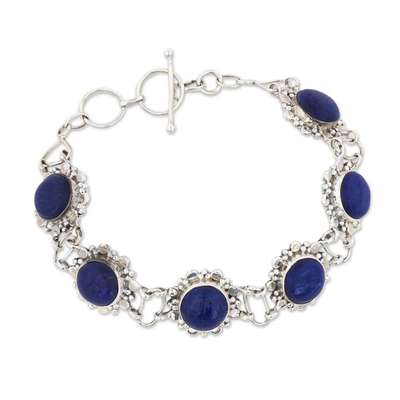Sterling Silver Lapis Lazuli Link Bracelet from India