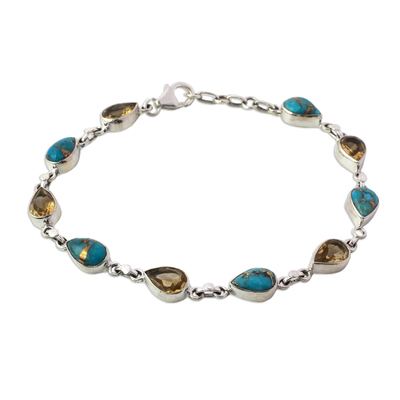 Citrine Composite Turquoise Link Bracelet from India