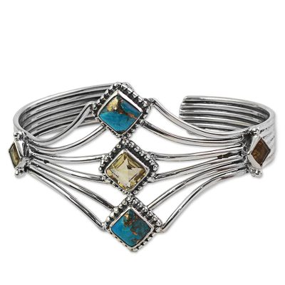 Composite Turquoise and Citrine Cuff Bracelet from India