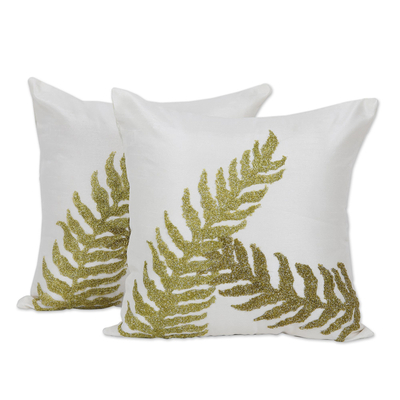 100% Polyester Indian Leaf Embroidery Pillow Covers (Pair)
