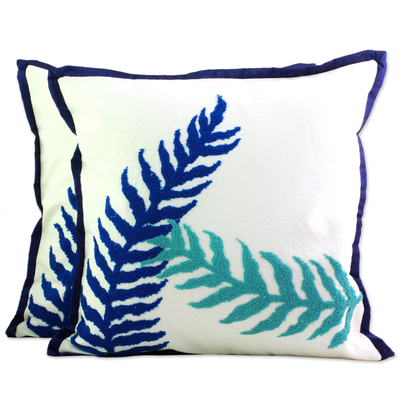 100% Cotton Blue and White Cushion Covers from India (Pair)