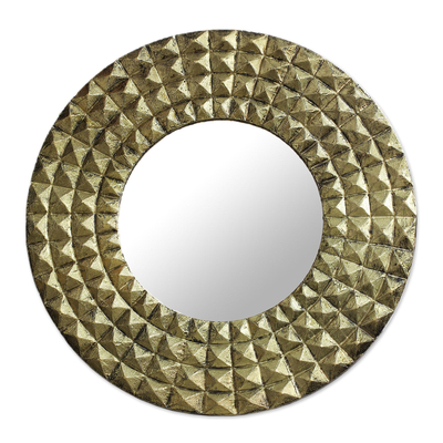Antiqued Embossed Brass Circular Wall Mirror from India