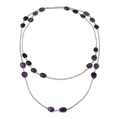 Amethyst Sterling Silver Long Necklace Handmade in India