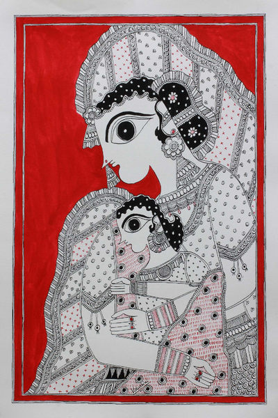 Mother and Child Madhubani Painting from India Artisan