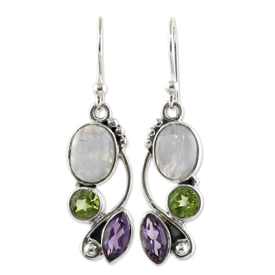 Handcrafted India Peridot and Amethyst Dangle Earrings