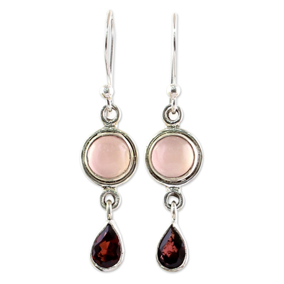 Garnet and Chalcedony Dangle Earrings from India