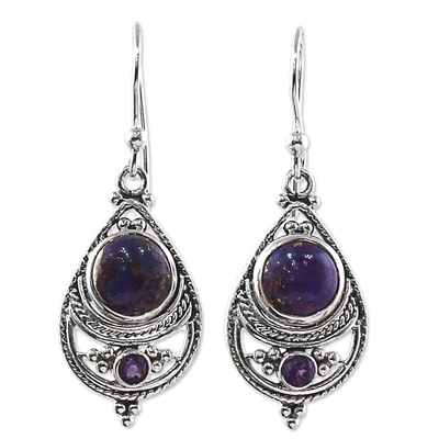 Amethyst Composite Turquoise Dangle Earrings from India