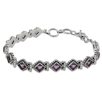 Amethyst Sterling Silver Tennis Style Bracelet from India
