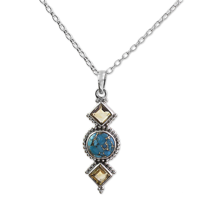 Citrine and Composite Turquoise Pendant Necklace from India