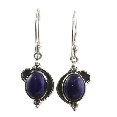 Hand Made Sterling Silver Lapis Lazuli Dangle Earrings India