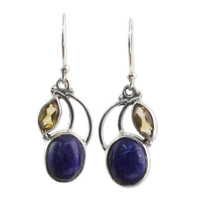 Hand Made Lapis Lazuli Citrine Dangle Earrings India