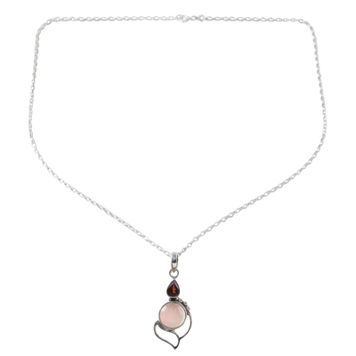 Garnet Chalcedony Sterling Silver Pendant Necklace India