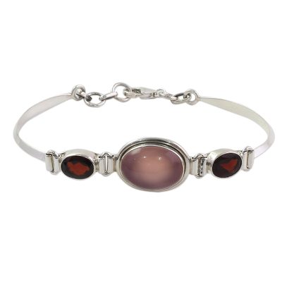 Sterling Silver Garnet and Chalcedony Pendant Bracelet