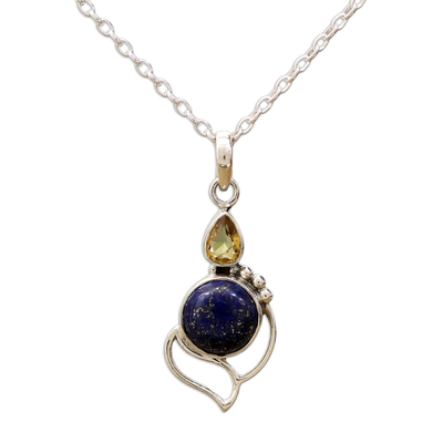 Citrine and Lapis Lazuli Pendant Necklace from India