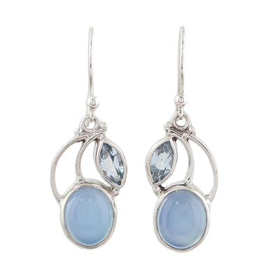 Sterling Silver Blue Topaz Chalcedony Dangle Earrings India