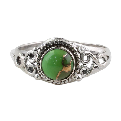 Fair Trade Silver Green Turquoise Cocktail Ring India