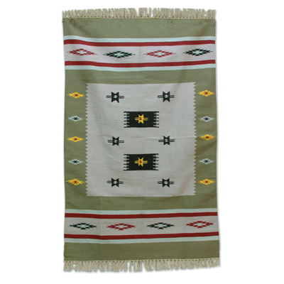 Hand Woven Geometric Wool Area Rug (4x6) from India