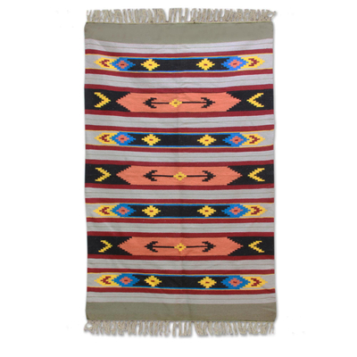 Indian Multicolored Striped Geometric Wool Area Rug (4x6)