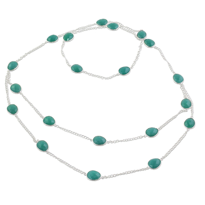 Sterling Silver Green Onyx Station Necklace from India