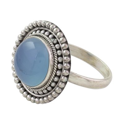 Round Blue Chalcedony and Sterling Silver Cocktail Ring