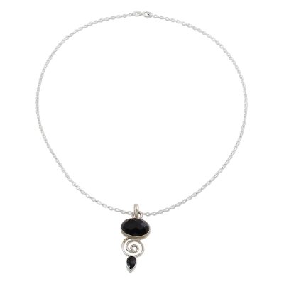 Hand Made Onyx and Sterling Silver Pendant Necklace