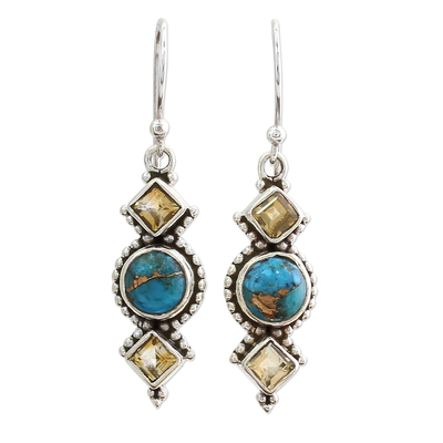 Citrine and Silver Dangle Earrings from India