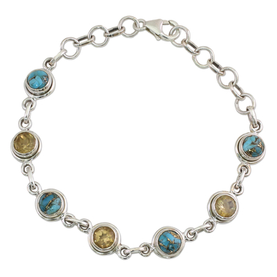 Citrine and Composite Turquoise Link Bracelet from India