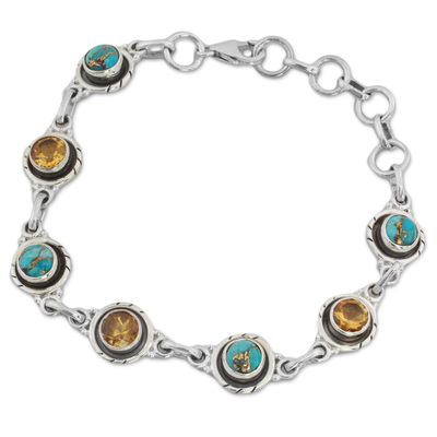 Sterling Silver and Citrine Link Bracelet from India