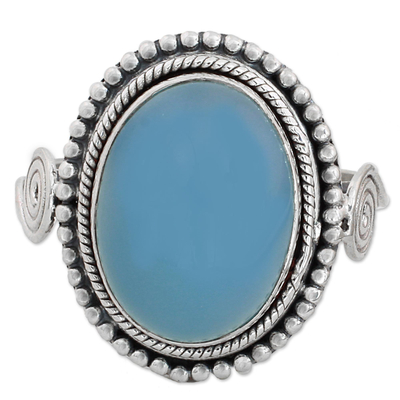 Blue Chalcedony and Sterling Silver Cocktail Ring from India