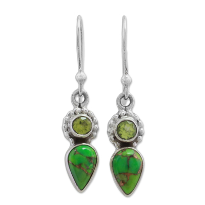 Peridot and Composite Turquoise Dangle Earrings from India