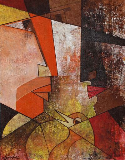 Expressionist Angular Painting of Faces from India