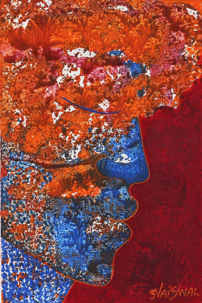 Expressionist Painting of a Face in Orange from India