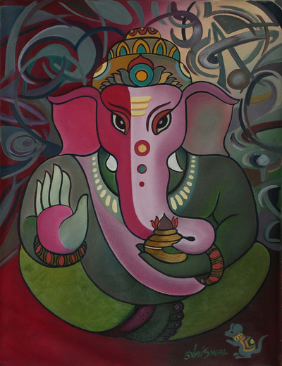Oil Expressionist Painting of Ganesha from India