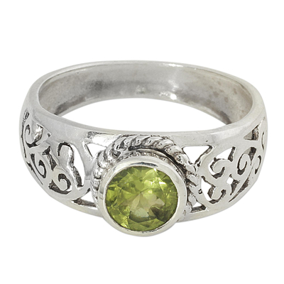 Peridot and Sterling Silver Indian Ring with Paisley Design