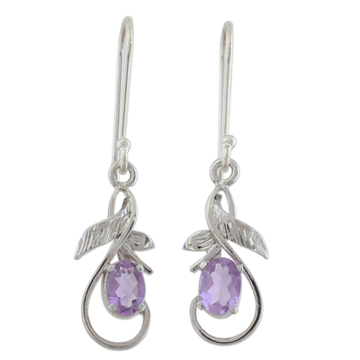 Sterling Silver and Amethyst Dangle Hook Earrings from India